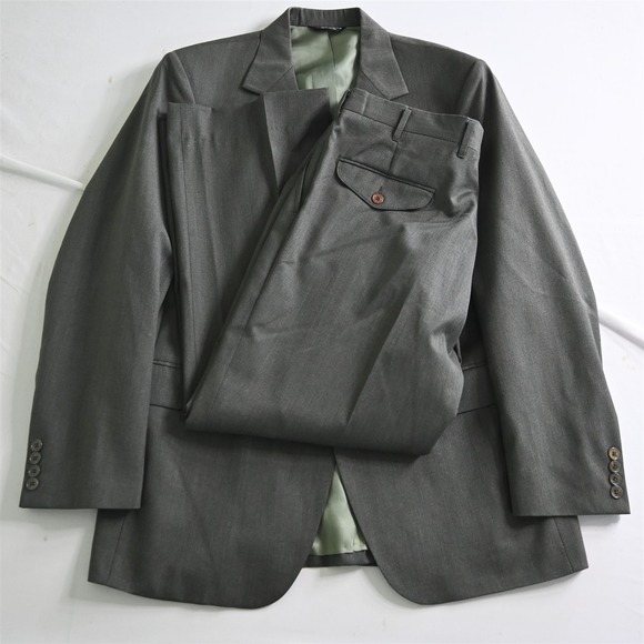 Vtg Tully's 42R 33x29 Green Wool USA Made Mens Jacket Pants Suit‎